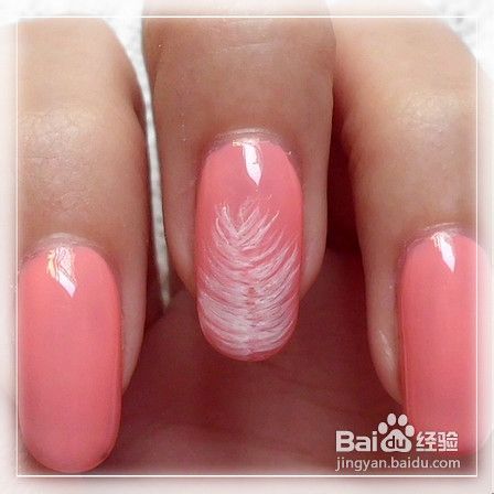 羽毛图案美甲教程—教你用扇形刷画美甲