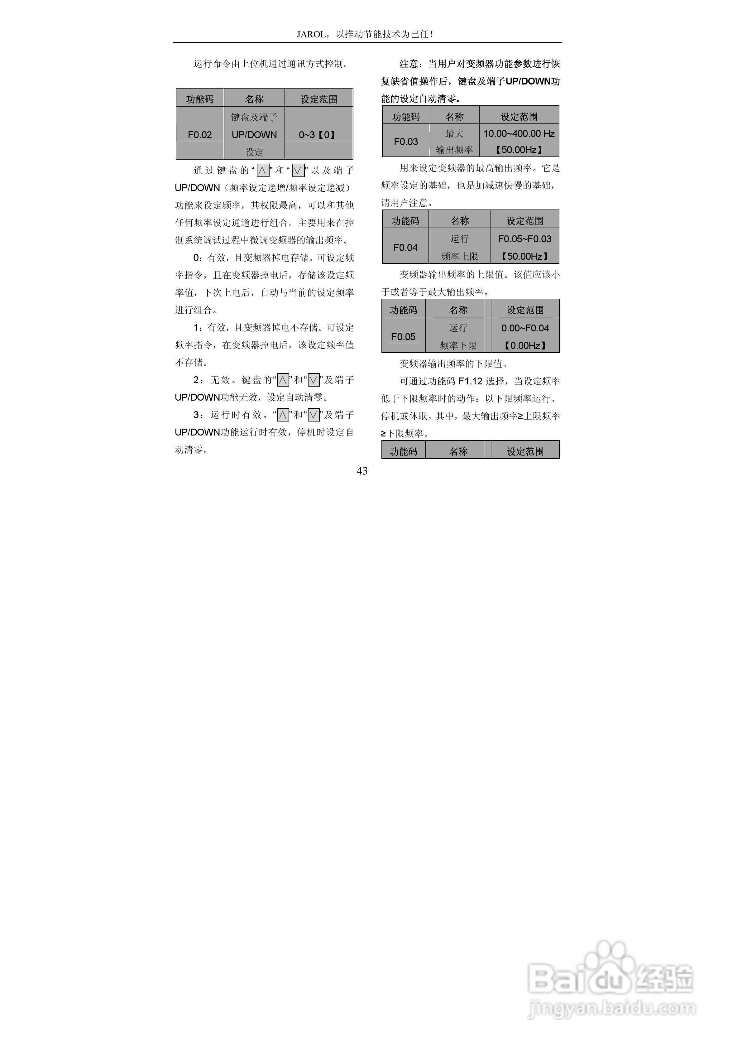 佳乐JR6000-055G/075P-4-1050变频器使用说明书:[5]