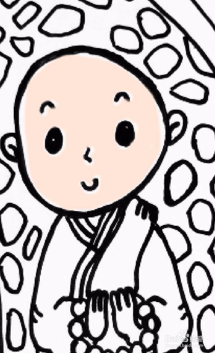 茉莉水彩手绘之踱步的小和尚