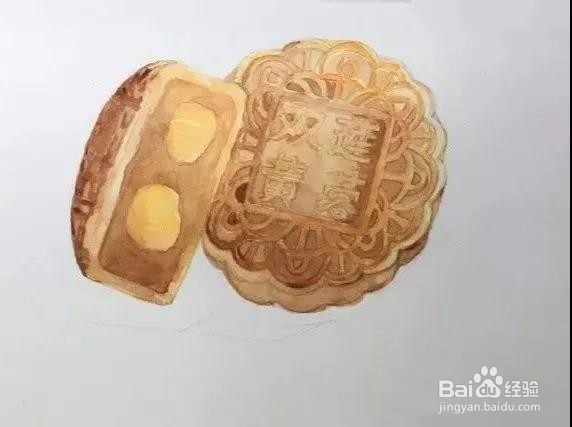 水彩双黄莲蓉月饼的画法