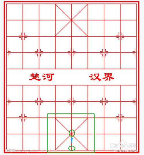 象棋中将走直线只走一格,范围只有正下方田字格