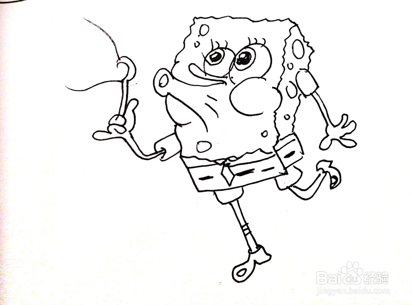 吹泡泡的海绵宝宝线描画怎么画