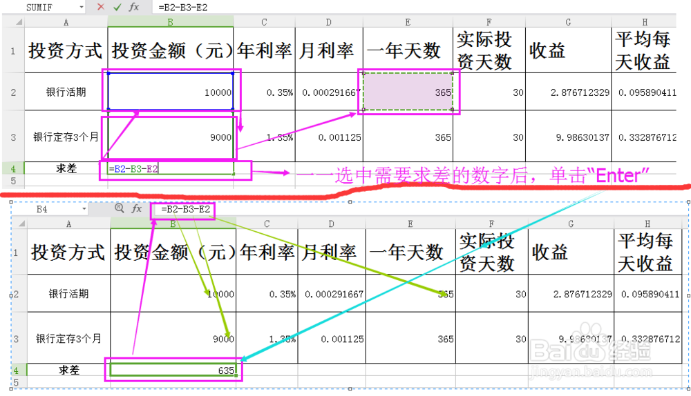 Excel中多个数求和、差、积、商怎么计算