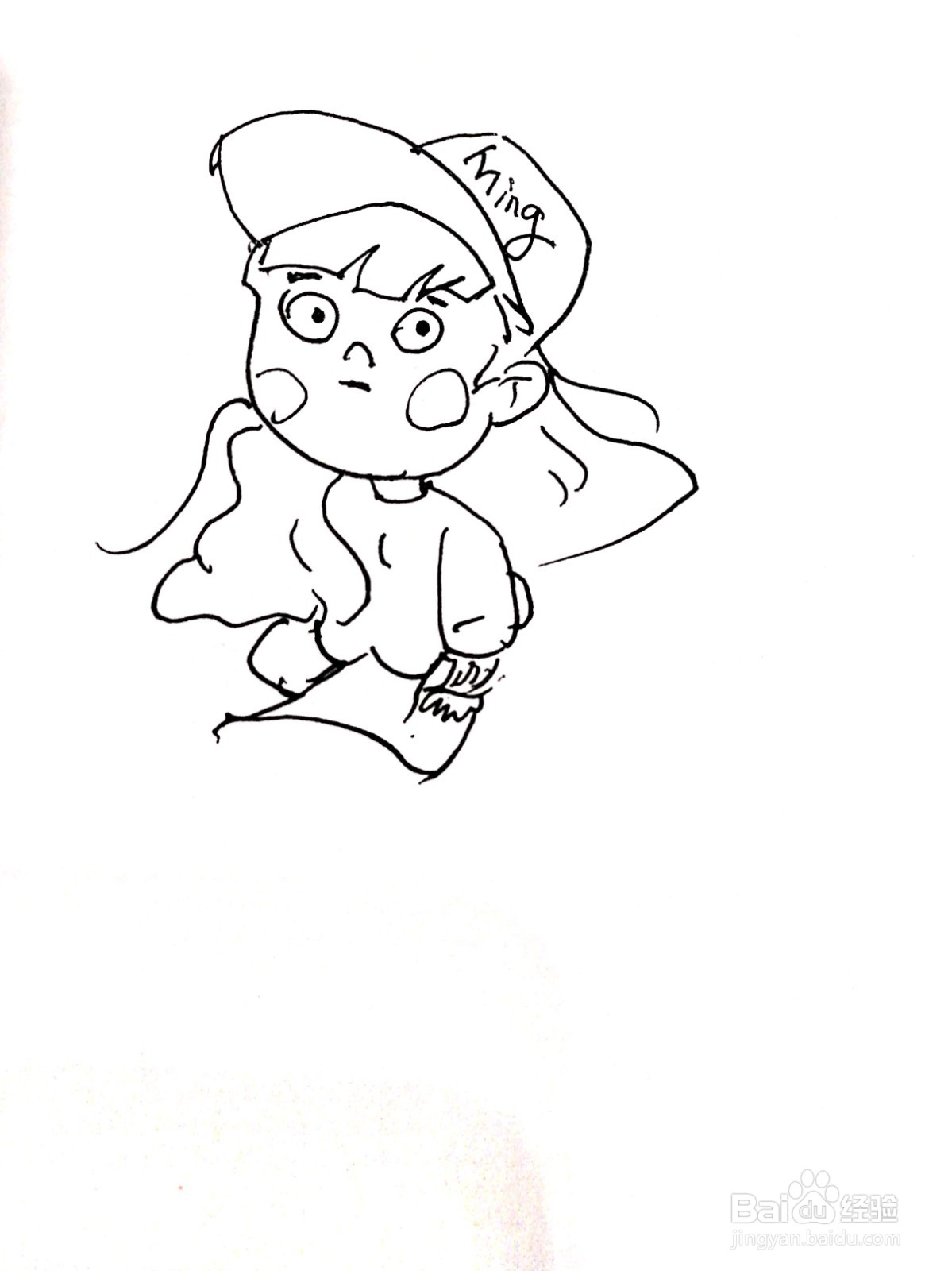 戴着鸭舌帽的漂亮女孩线描画怎么画