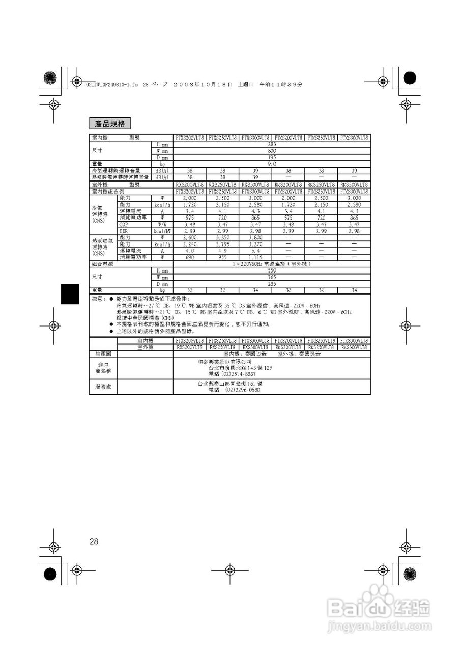 大金FTX(K)S20,25,30GVLT8空调说明书:[4]