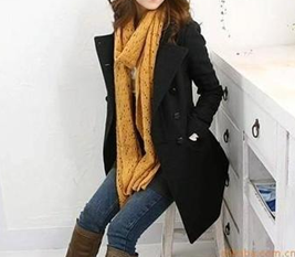 黑色呢子大衣搭配