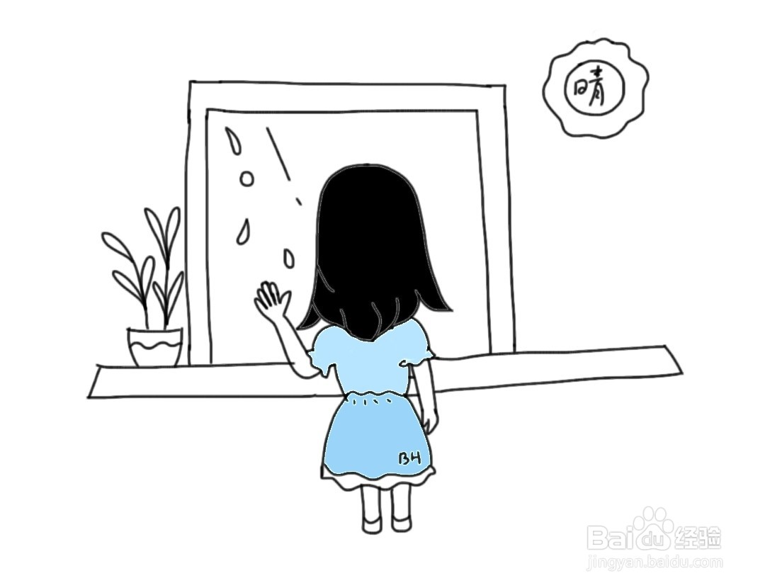 简笔画女孩:窗前女孩的背影画法