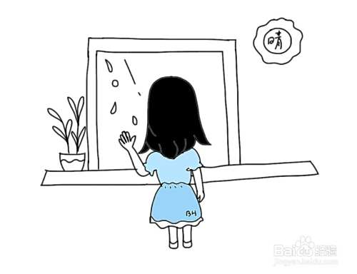 简笔画女孩:窗前女孩的背影画法
