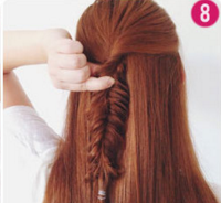 拧转半扎发鱼骨辫教程