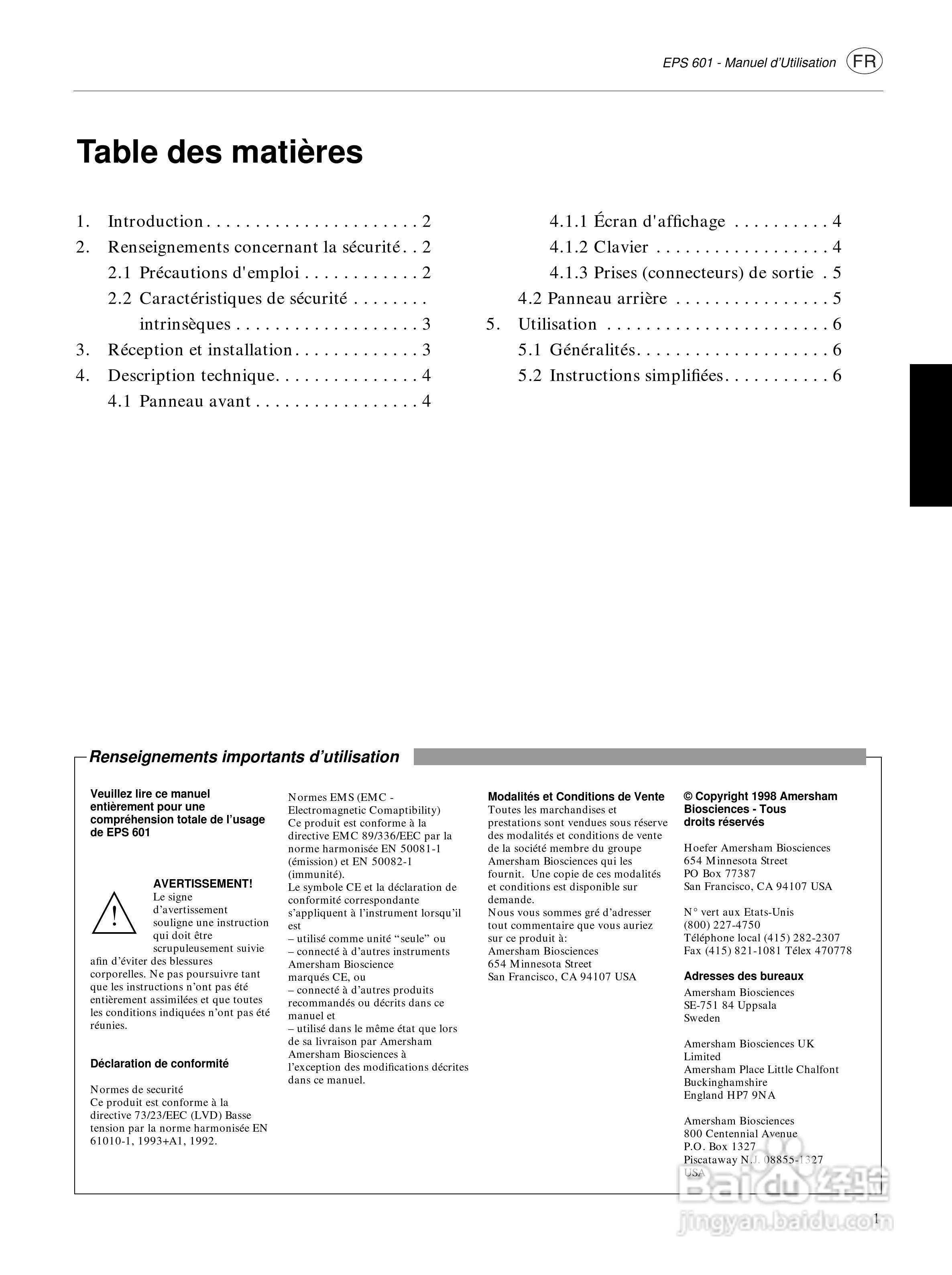 Amersham-eps601电源使用说明书:[2]