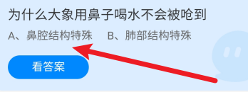 蚂蚁庄园答案为什么大象用鼻子喝水不会被呛到