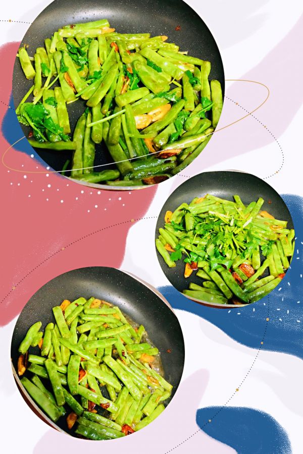香菜拌干煸四季豆