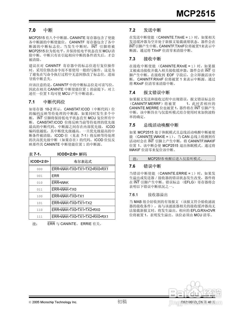 MICROCHIP MCP2515 CAN控制器说明书:[5]