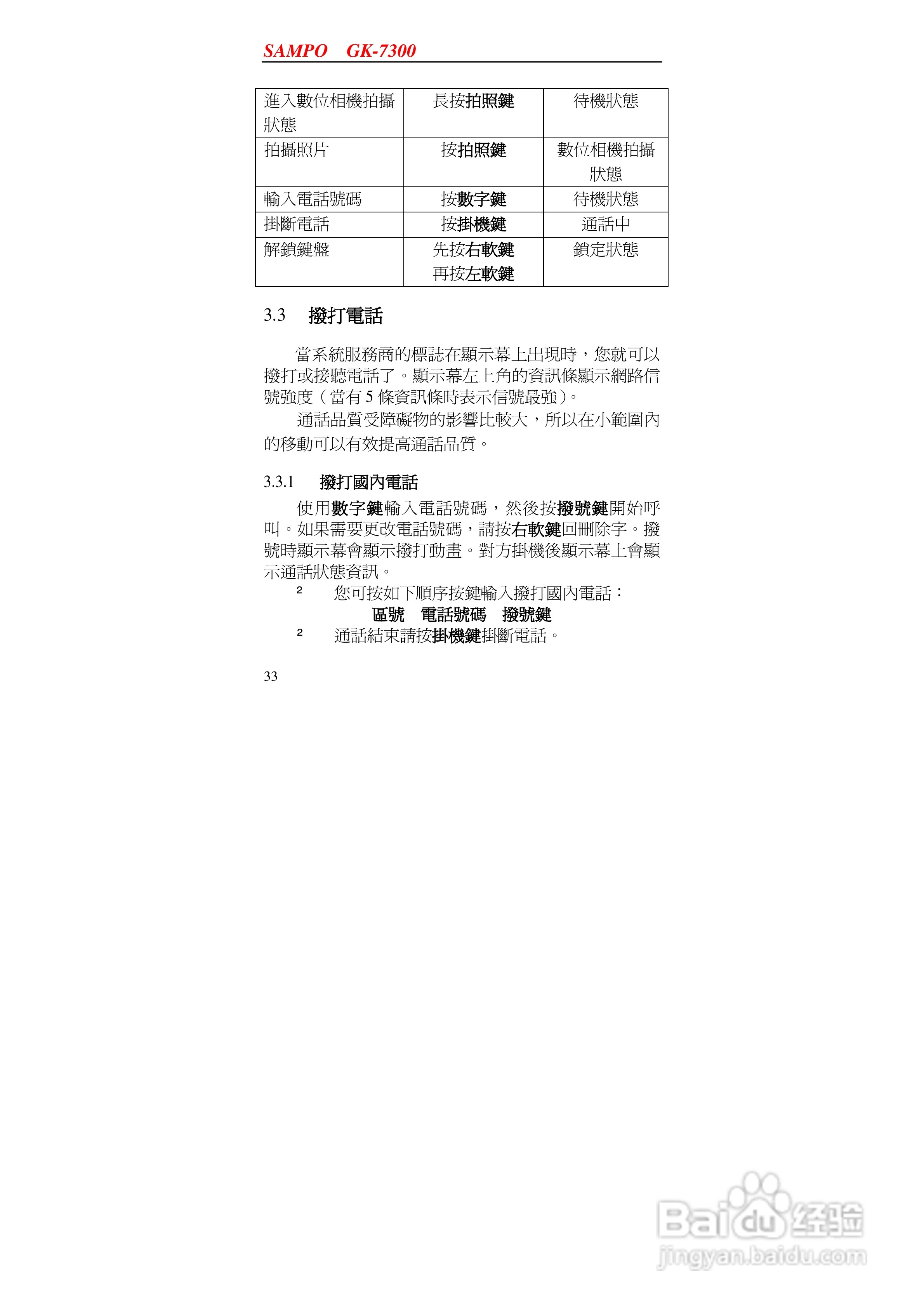 声宝GK-7300型手机说明书:[4]