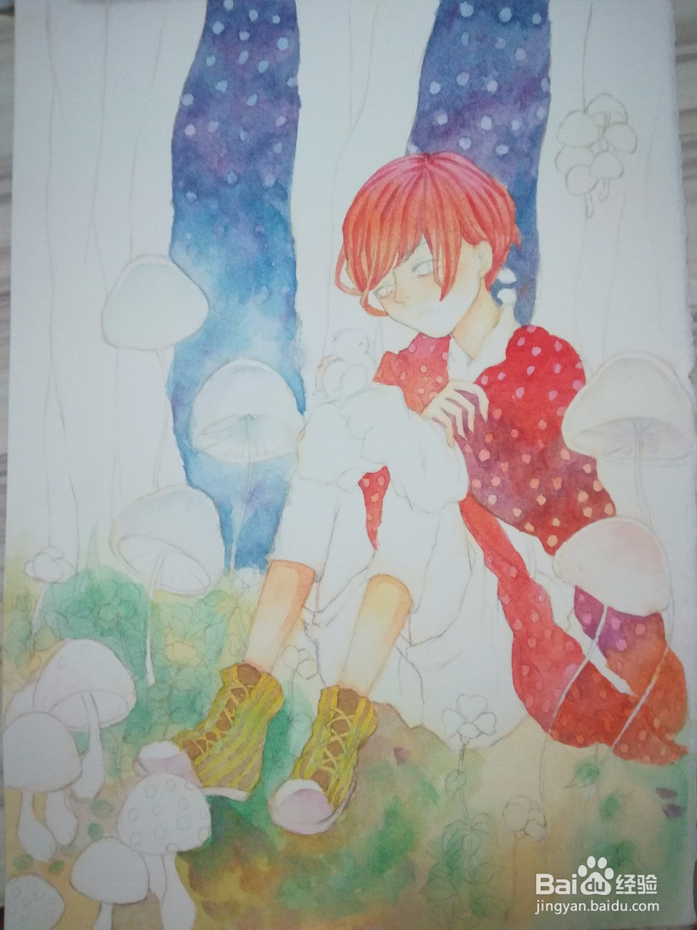 《蘑菇少年》水彩插画人物上色教程