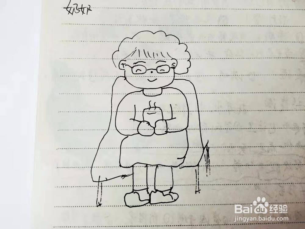 坐在板凳上的奶奶简笔画怎么画呢
