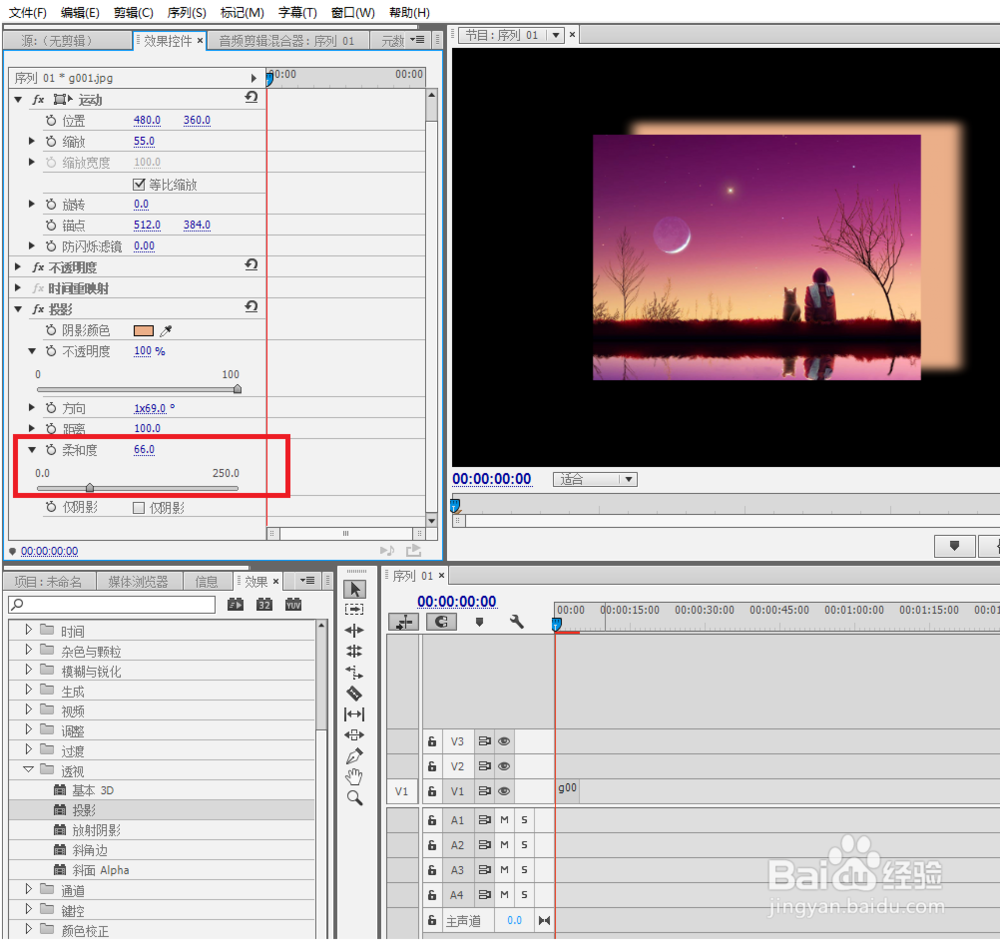 premiere 实例 投影效果