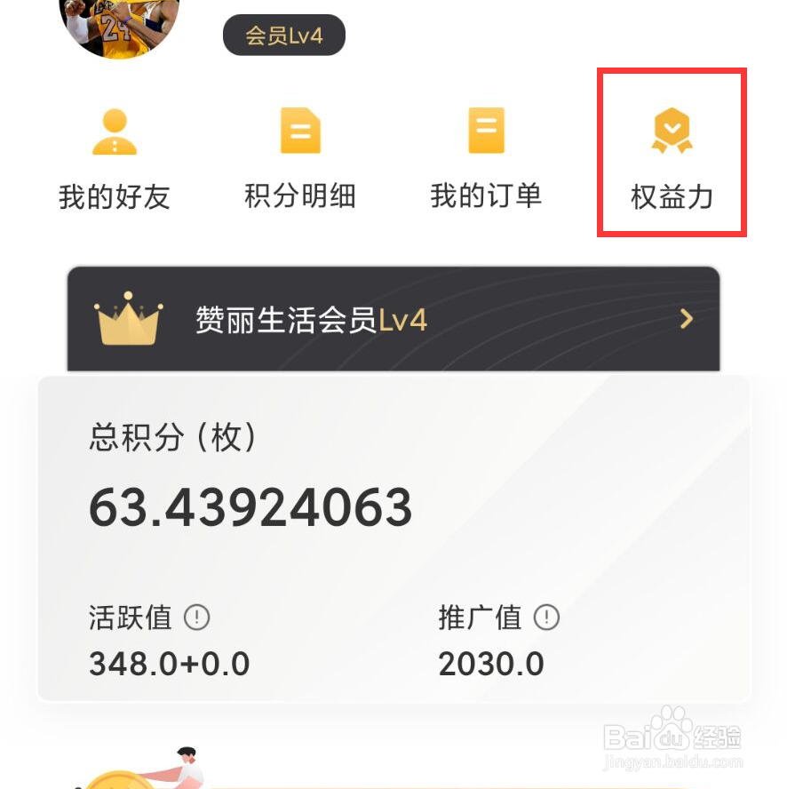 赞丽生活怎么查看权益力详情