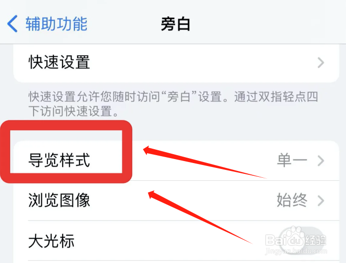 苹果手机旁白如何设定单一导览样式