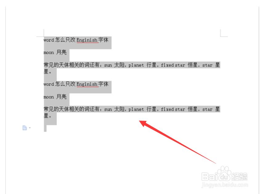 word怎么只改英文字体