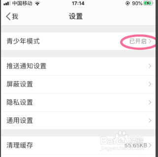 在設置的界面中點擊【青少年模式】