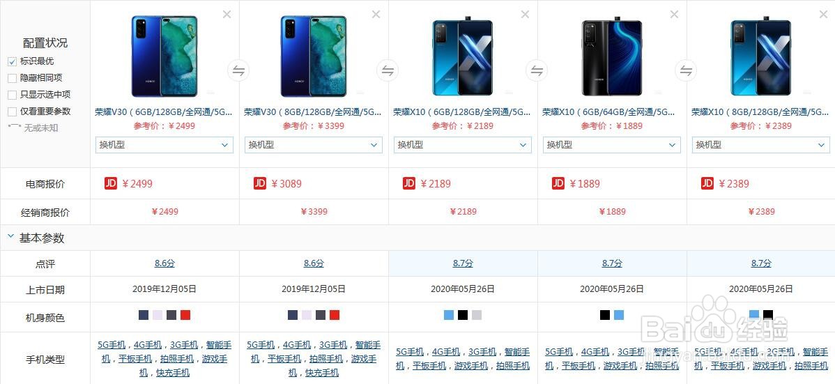 荣耀x10对比荣耀v30