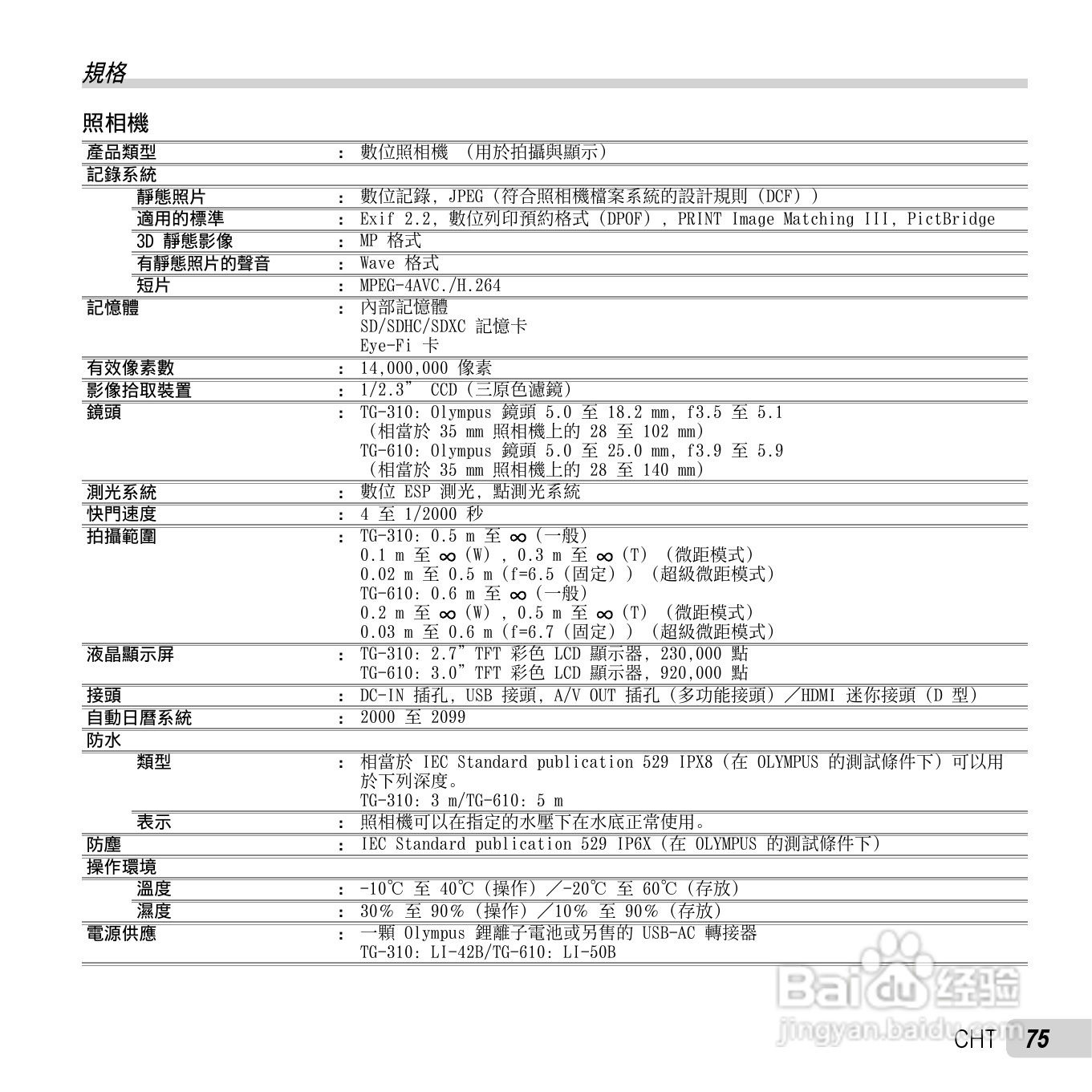 奥林巴斯TG-610数码相机说明书:[8]