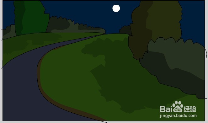 flash绘制河边卡通场景