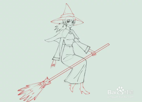 如何画一个骑扫帚的女巫
